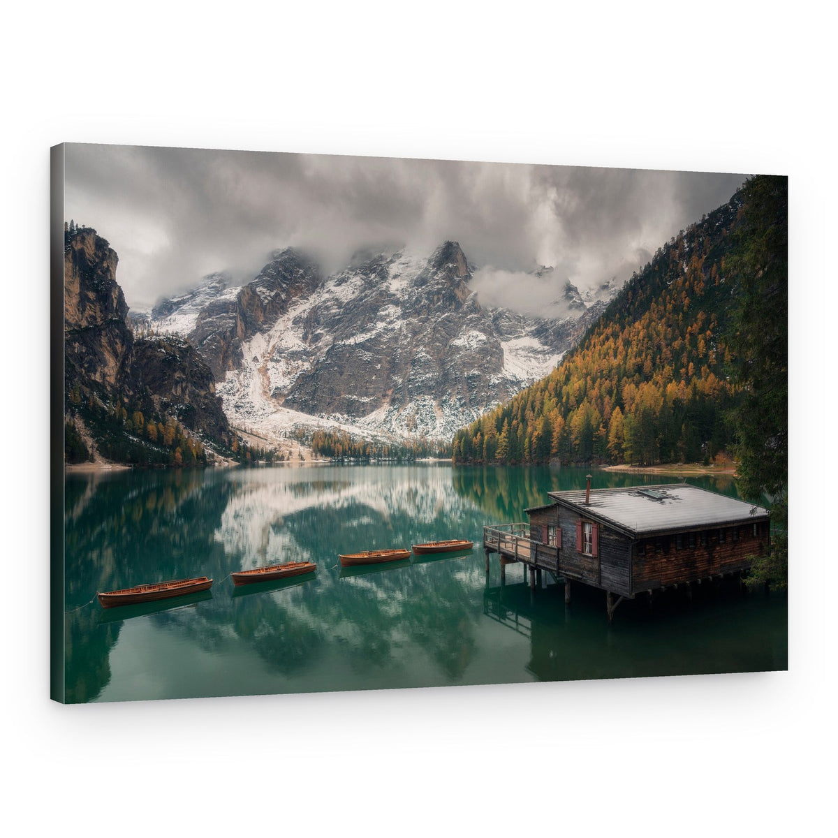 Alpine Lake Boathouse – Canvas Print
