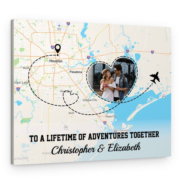 To A Lifetime Of Adventures Together Landscape Custom Photo Map Canvas Print
