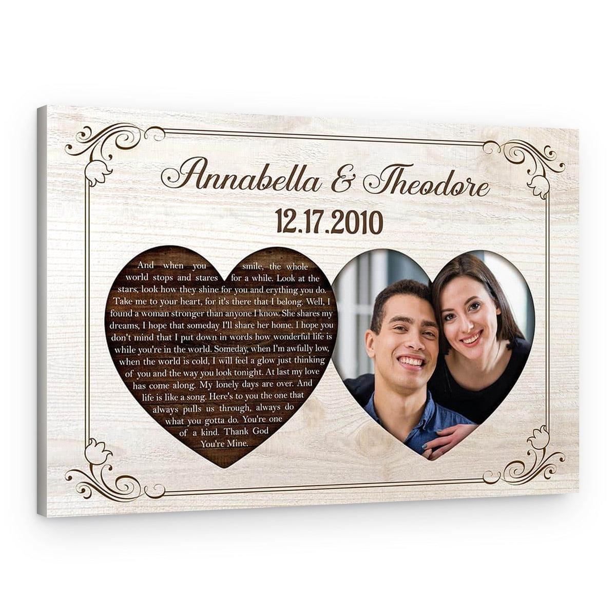 Heart-Shaped Custom Song Lyrics And Photo Canvas Print – Canvas Print