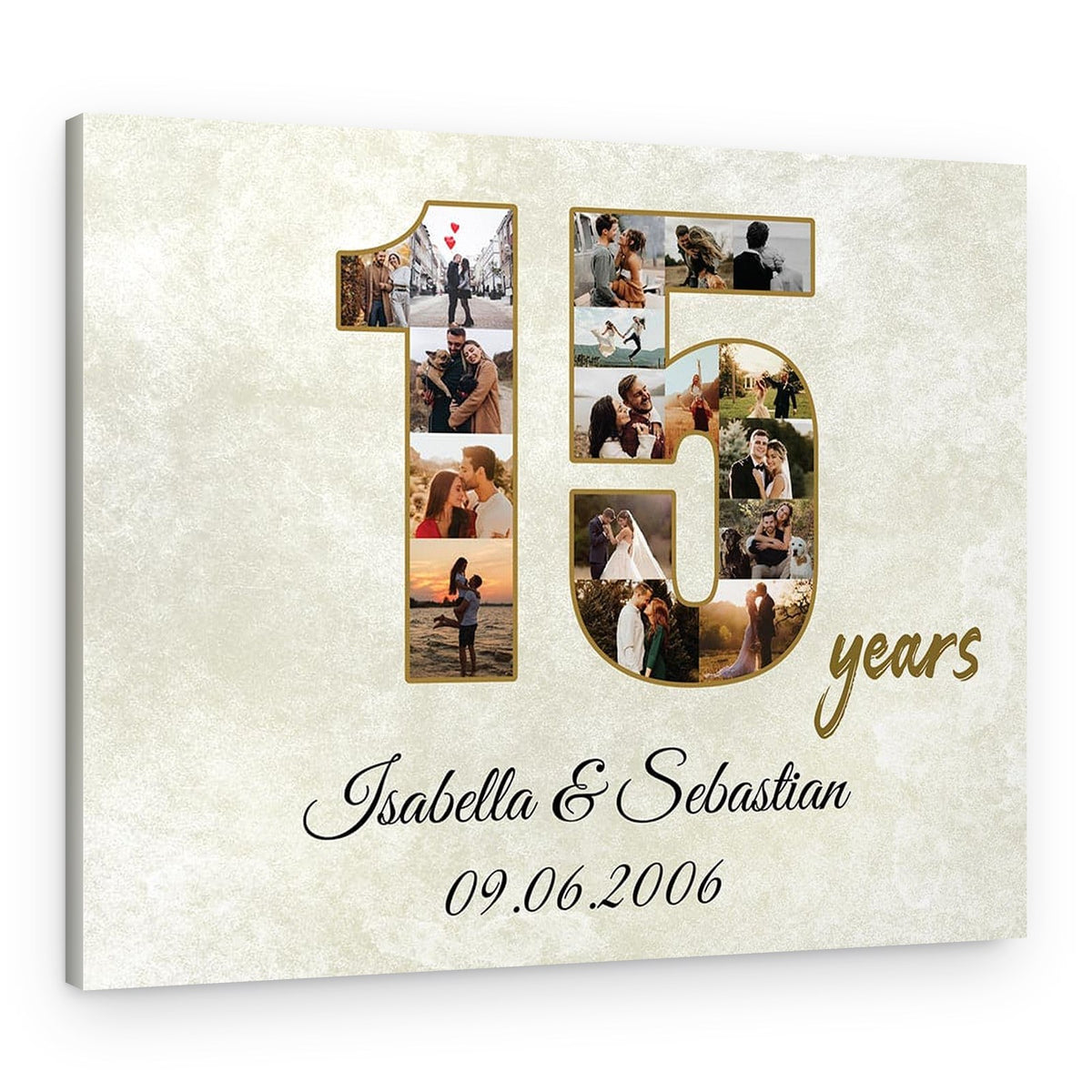15th Anniversary Canvas – Custom Number Photo Collage with 17 Pictures – Canvas Print