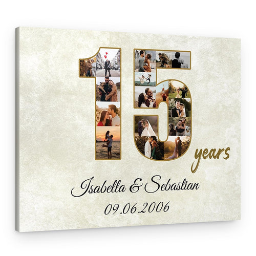15th Anniversary Canvas – Custom Number Photo Collage with 17 Pictures – Canvas Print