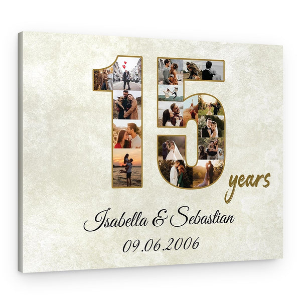 15th Anniversary Canvas – Custom Number Photo Collage with 17 Pictures
