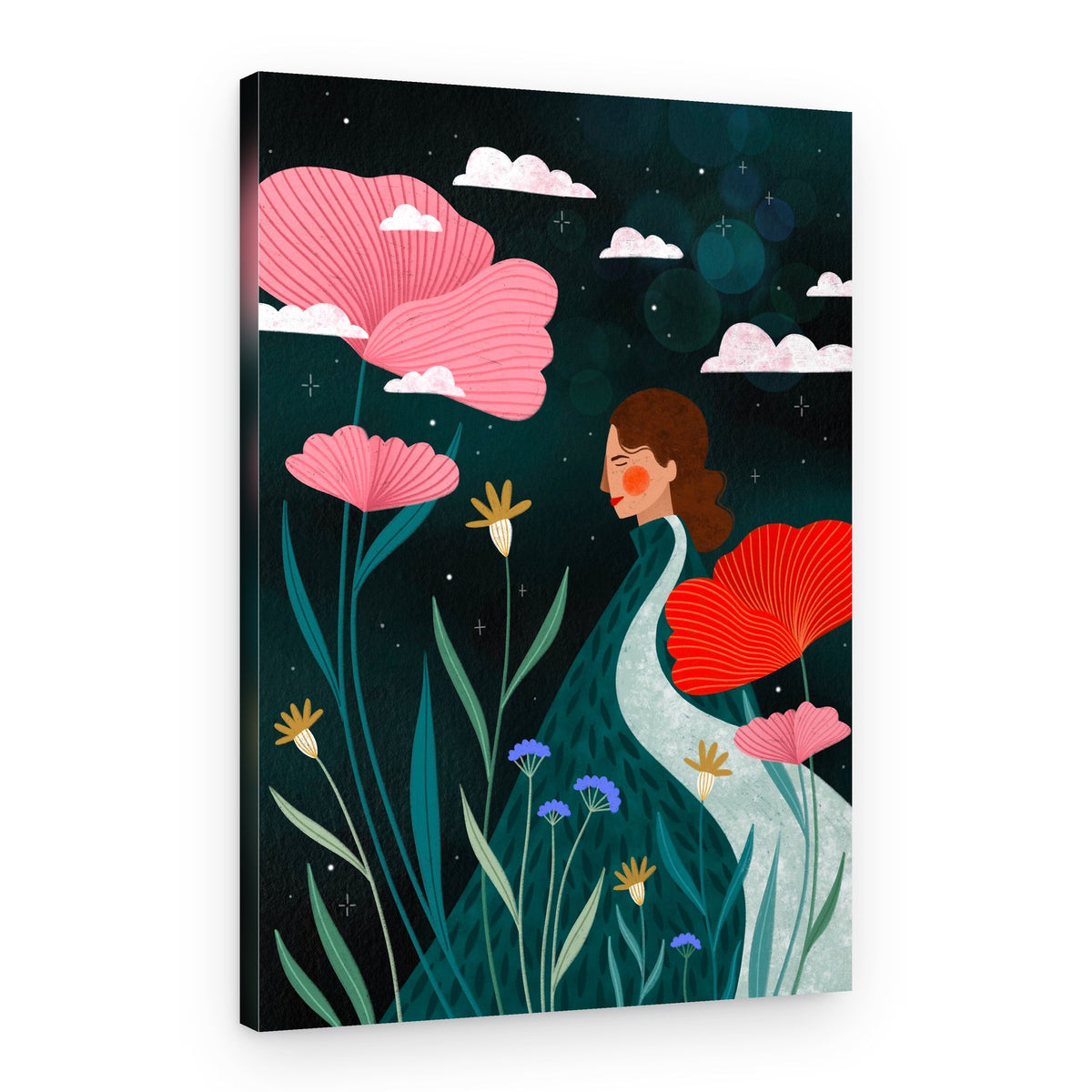 Woman Among Night Blooms – Canvas Print