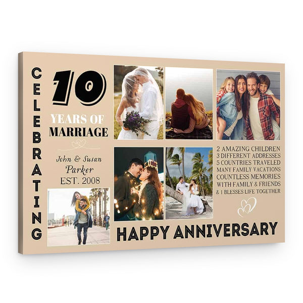 10th Anniversary Photo Collage Canvas Print – 6 Photos