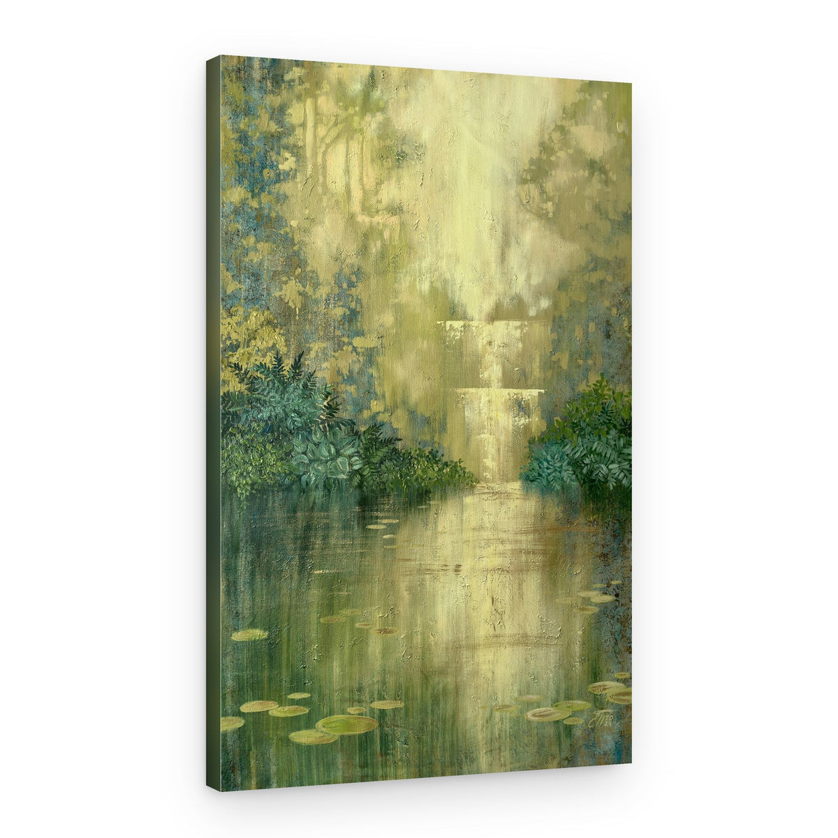 Sunlit Forest Waterfall – Canvas Print