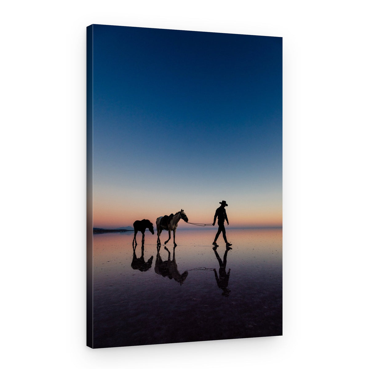 Cowboy Horses Twilight Reflection – Canvas Print