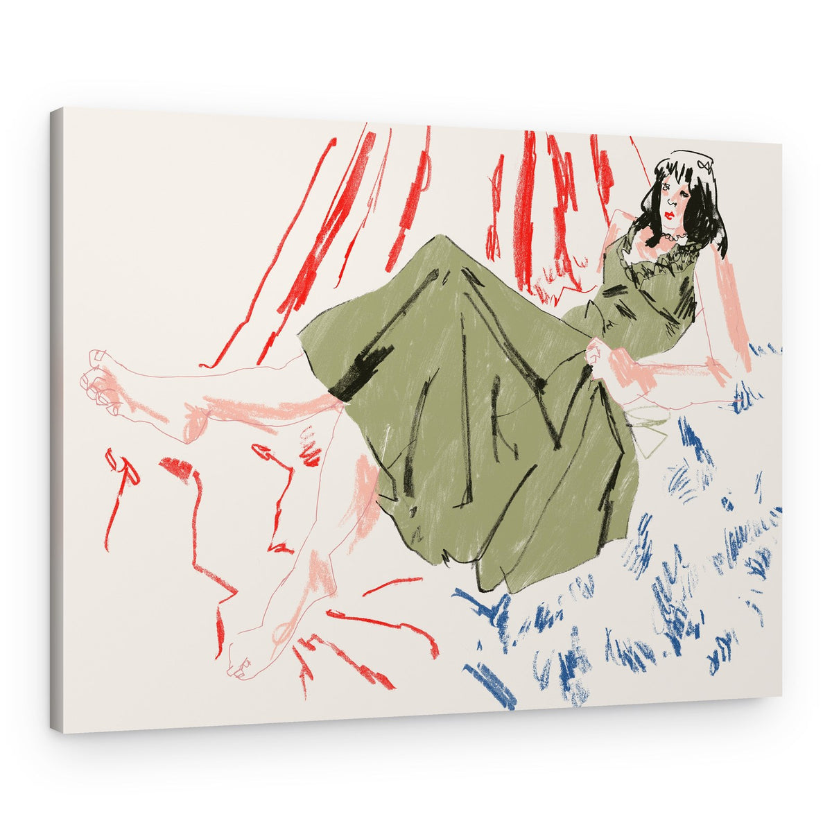 Green Dress Fashion Sketch – Canvas Print