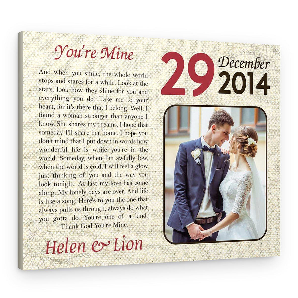 You‘re Mine Custom Song Lyric Anniversary Canvas Print – Canvas Print