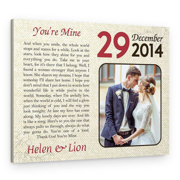 You‘re Mine Custom Song Lyric Anniversary Canvas Print