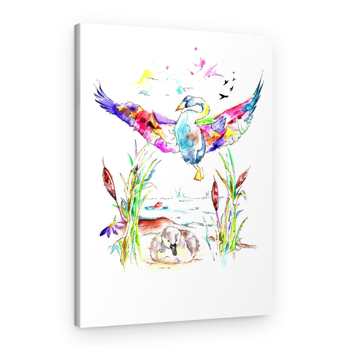 Colorful Swan and Cygnets – Canvas Print