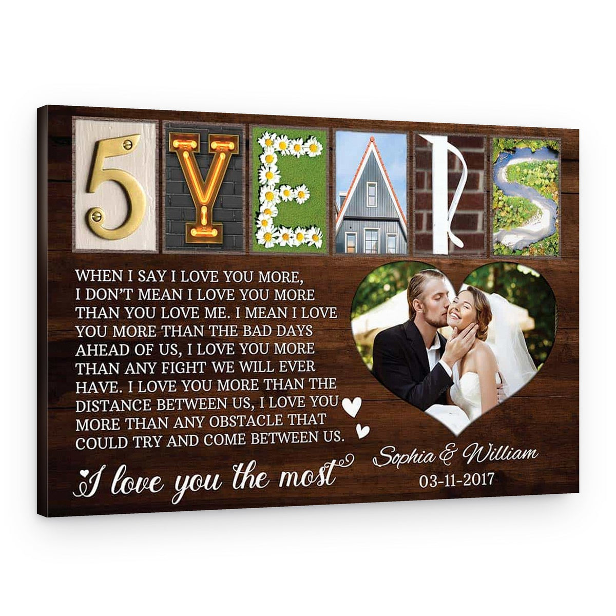 5 Year Anniversary Letter Art Print with Message – Canvas Print