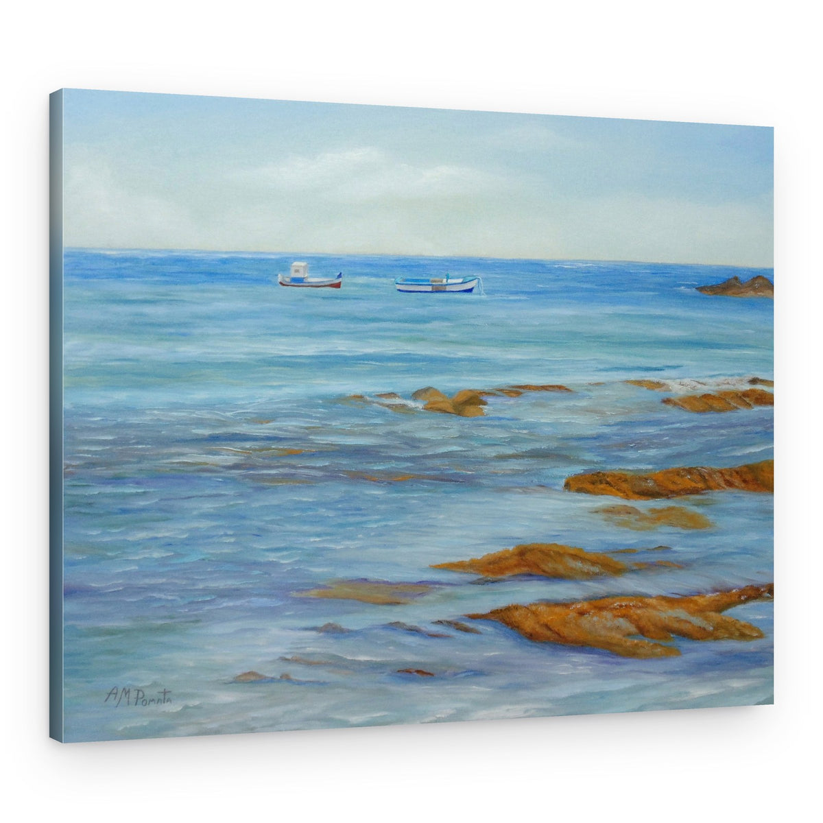 Coastal Boats and Rocks – Canvas Print