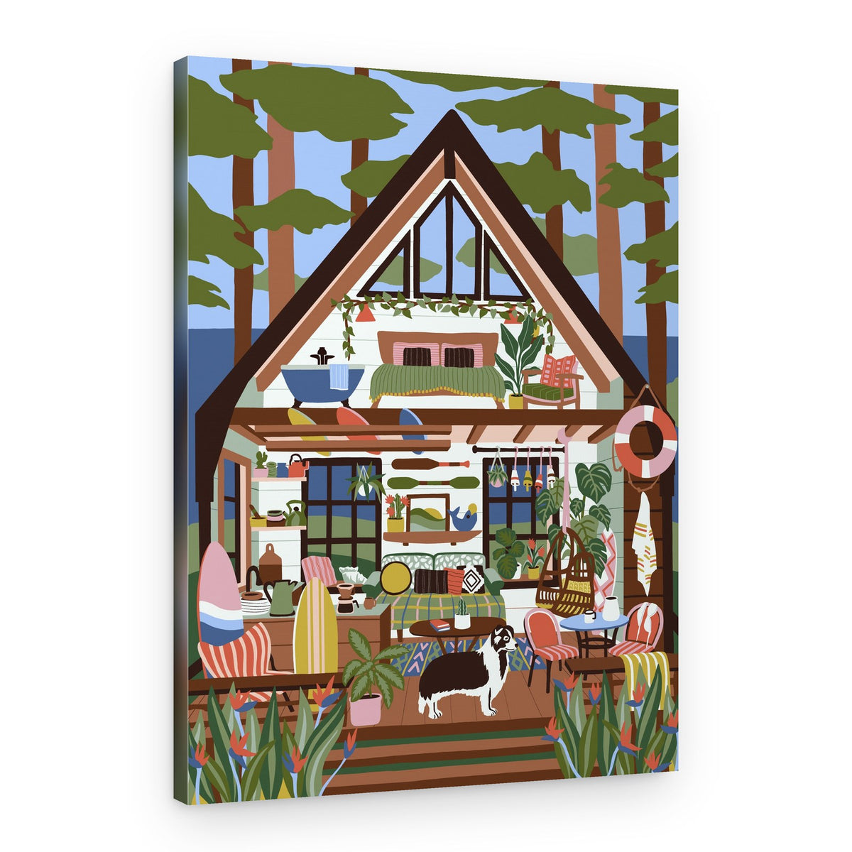 Cozy A-Frame Forest Cabin – Canvas Print
