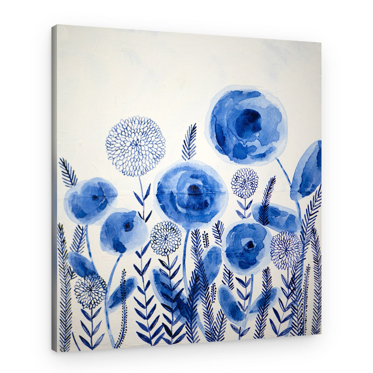 Indigo Watercolor Blooms – Canvas Print