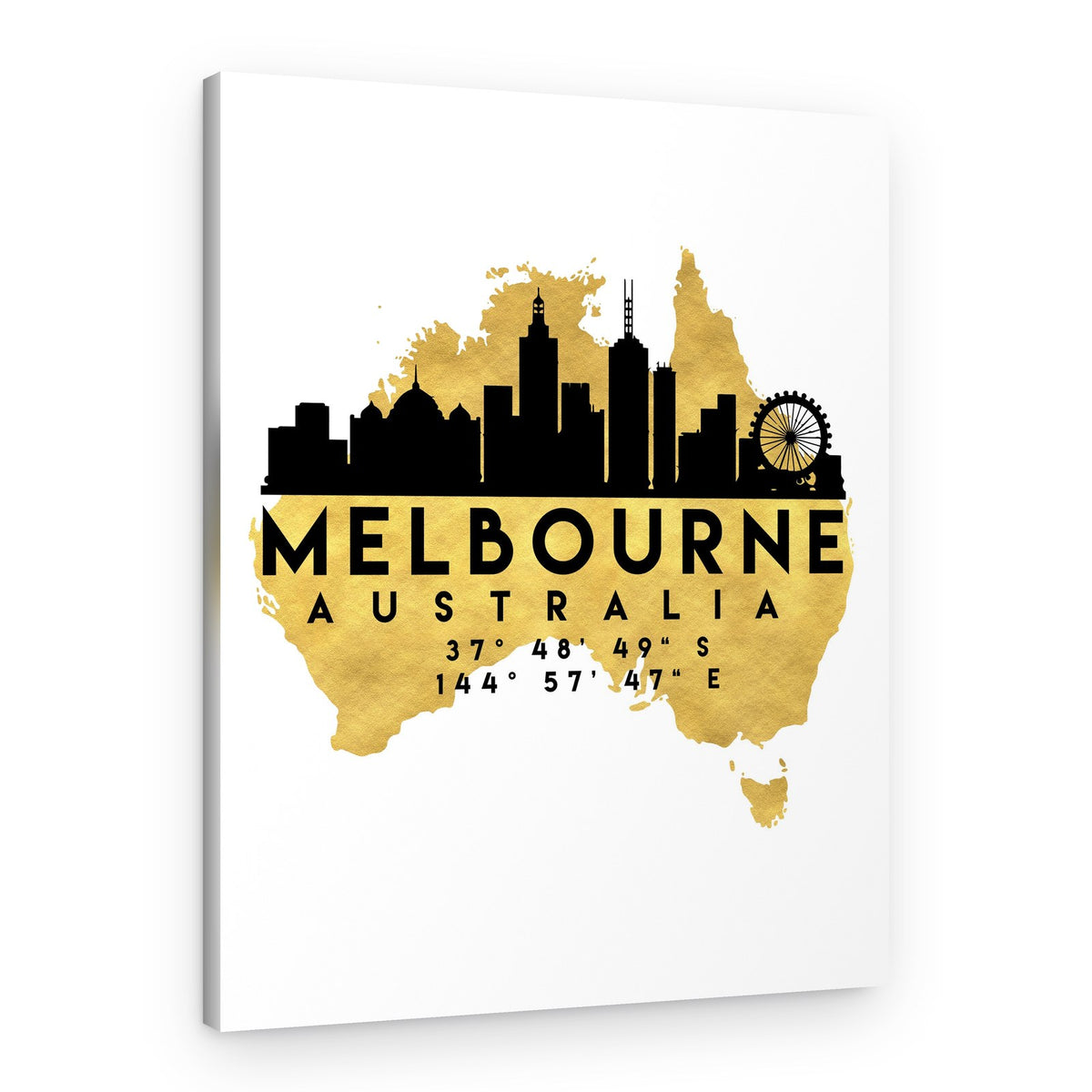 Golden Melbourne Map Skyline – Canvas Print