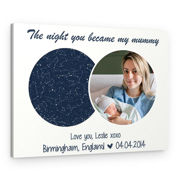 The Night You Became My Mommy Star Map Photo Canvas Print