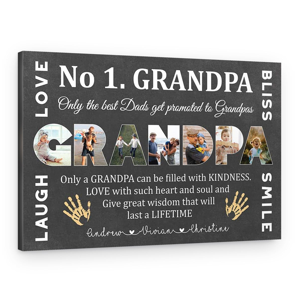 No 1. Grandpa – Only The Best Dads Get Promoted To Grandpa Custom Text and Photo Canvas Print – Canvas Print – Design A