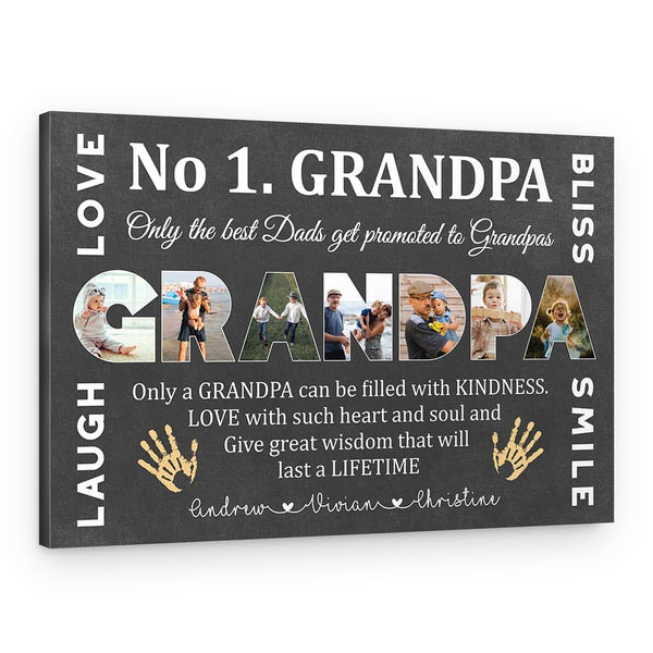 No 1. Grandpa – Only The Best Dads Get Promoted To Grandpa Custom Text and Photo Canvas Print