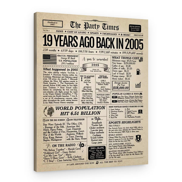 Back In 2005 19th Birthday Newspaper  Canvas Print