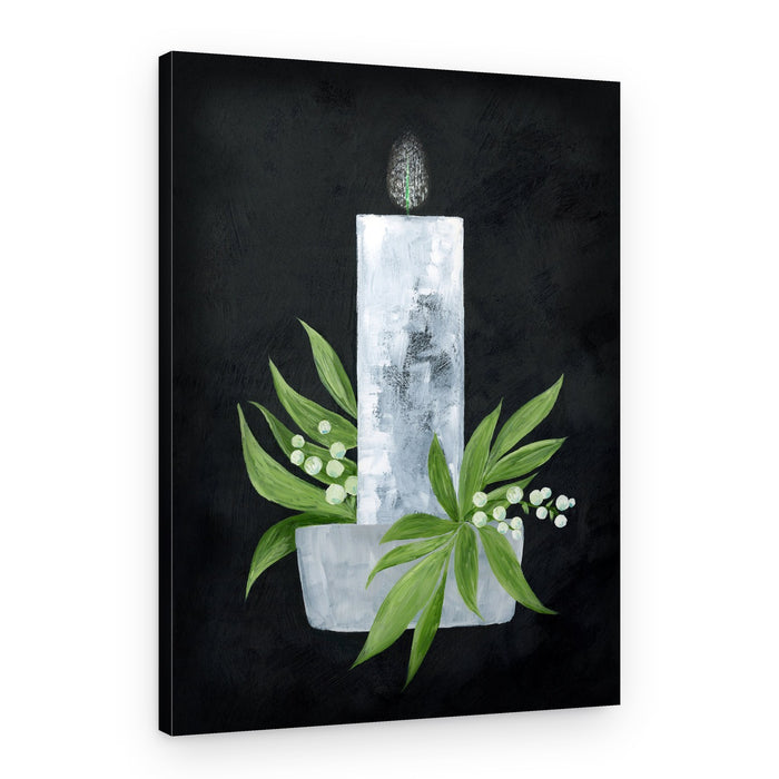 White Candle With Greenery – Canvas Print