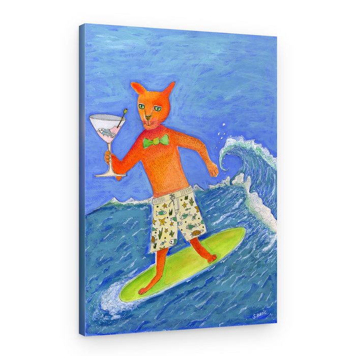 Martini Surfing Cat – Canvas Print