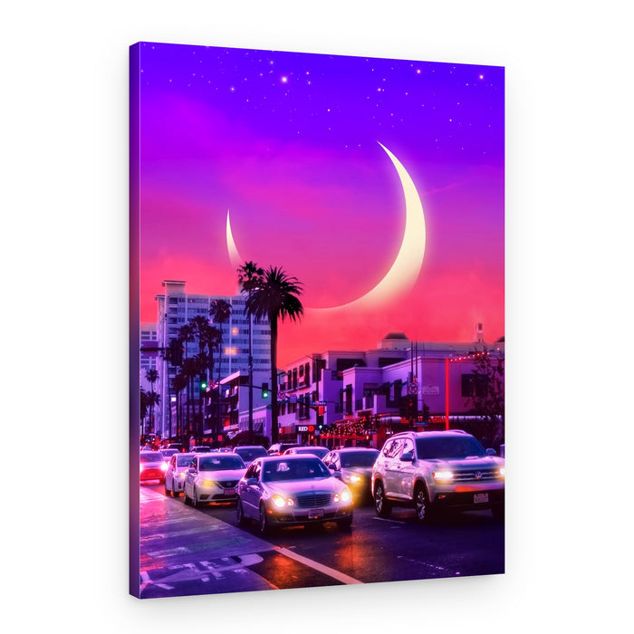 Tropical City Moon Magic – Canvas Print