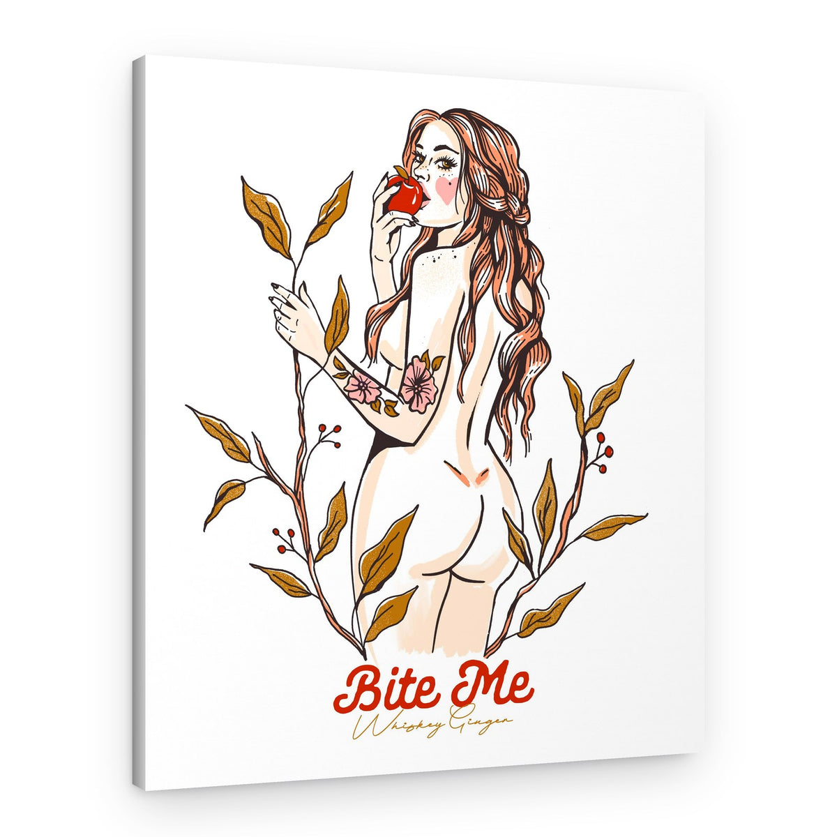Bite Me Sexy Pin-Up Girl Eating An Apple – Canvas Print
