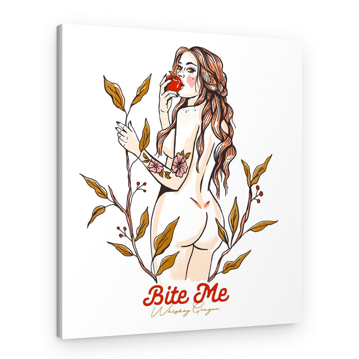 Bite Me Sexy Pin-Up Girl Eating An Apple – Canvas Print
