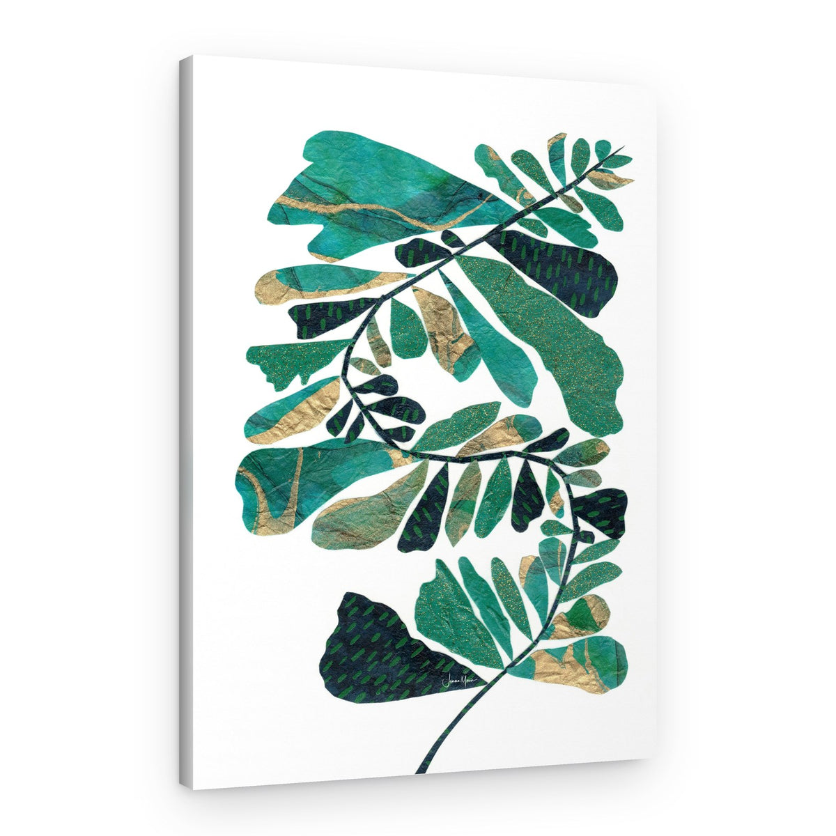Modern Green Gold Leaves – Canvas Print