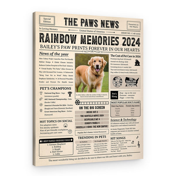 Newspaper Pet Memorial Canvas Print
