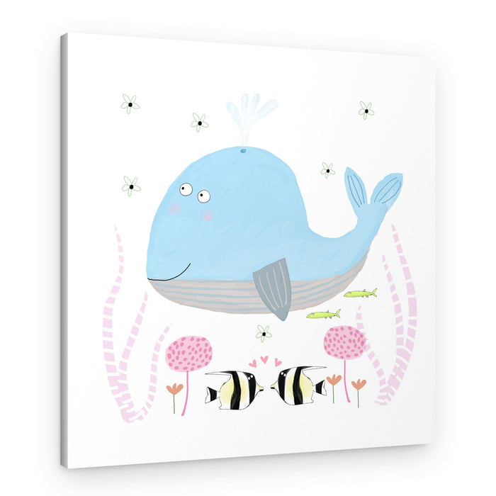 Blue Whale And Kissing Fish – Canvas Print