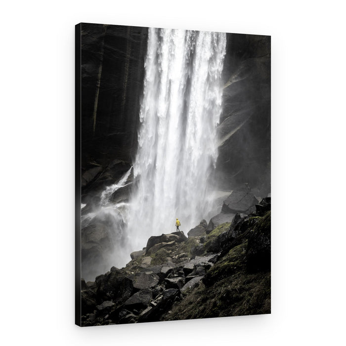 Towering Waterfall Hiker – Canvas Print