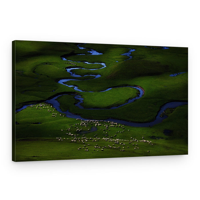 Winding River Green Meadows – Canvas Print