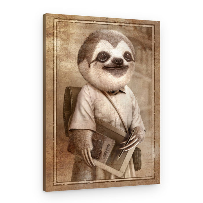 Vintage School Sloth – Canvas Print