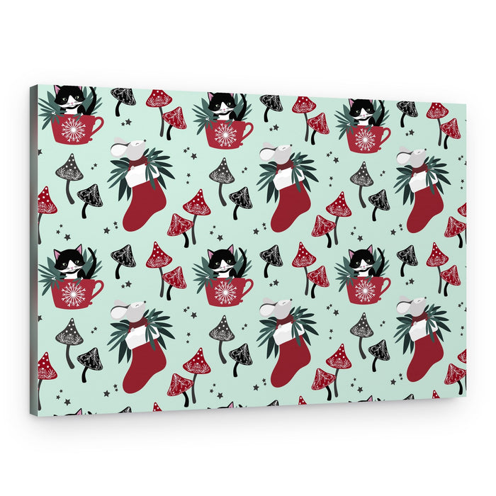 Cozy Christmas Cat Pattern – Canvas Print
