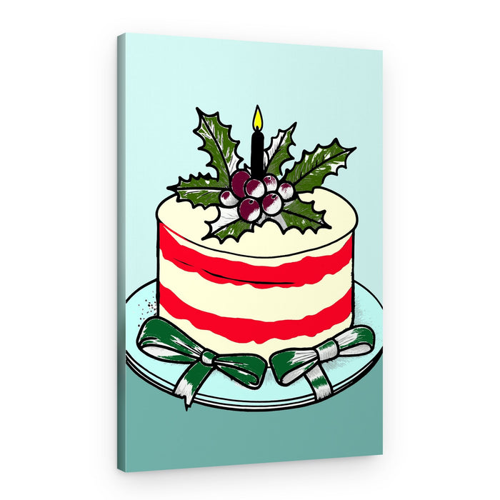 Festive Holly Cake – Canvas Print