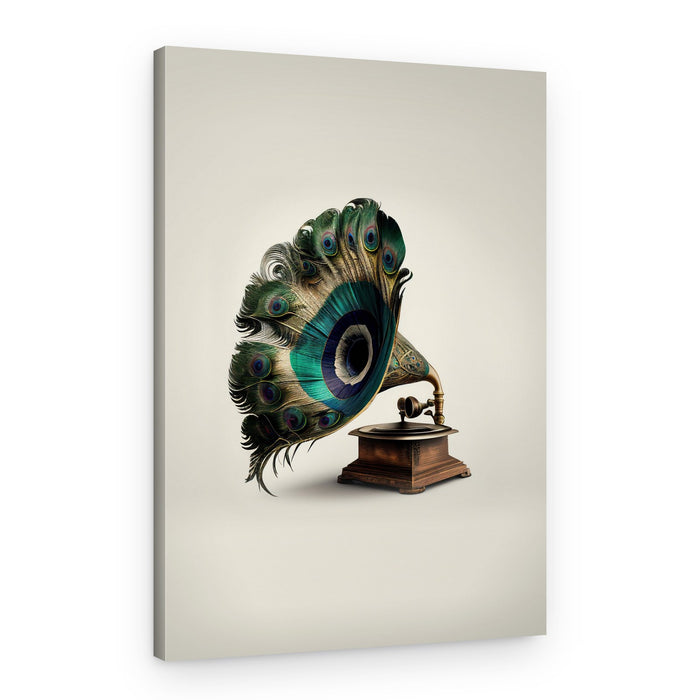 Elegant Peacock Gramophone – Canvas Print
