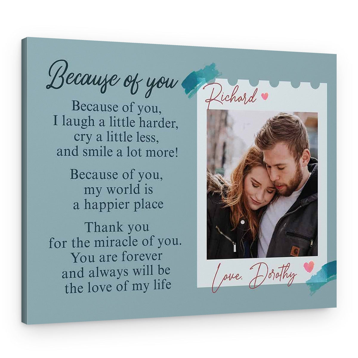 Because Of You Poem – Custom Photo Canvas Print – Canvas Print – Design B