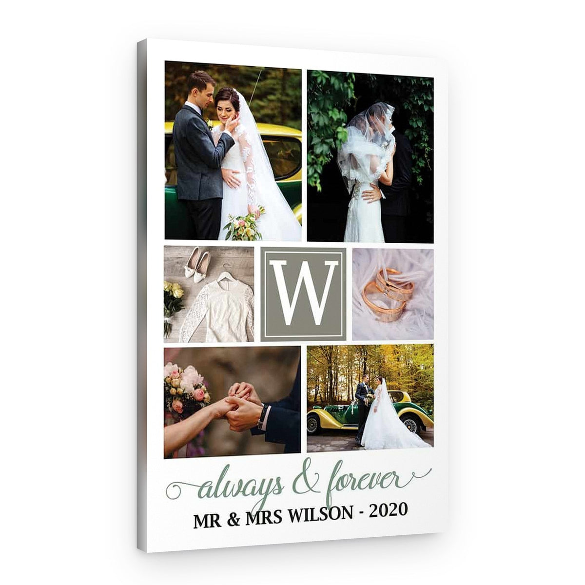 Always And Forever Custom Wedding Monogram Photo Collage Canvas – Canvas Print