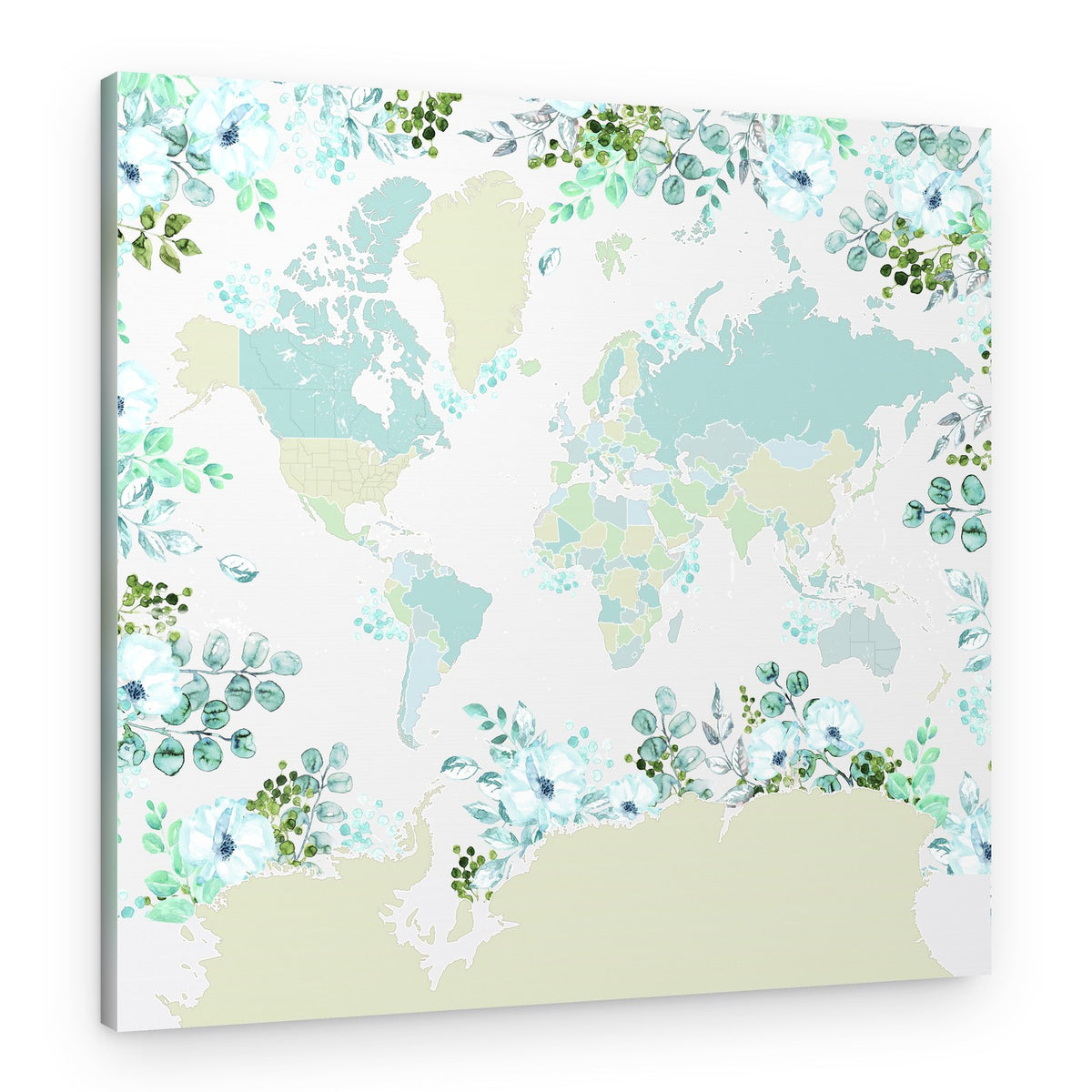 Soft Floral World Map – Canvas Print