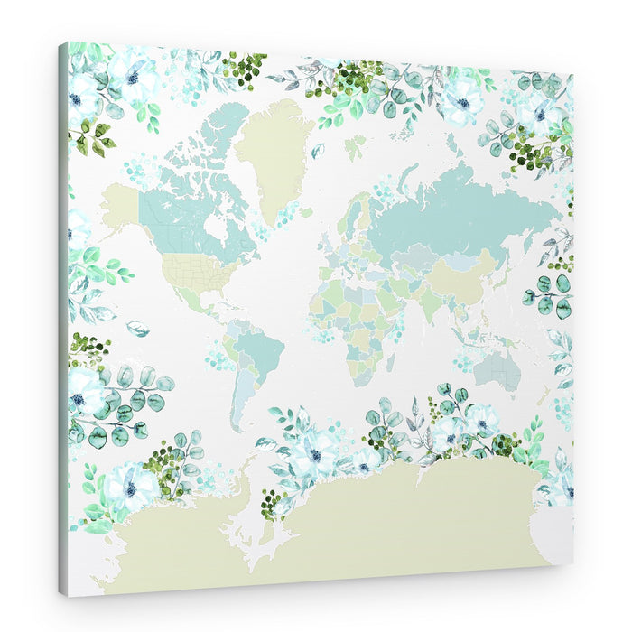Soft Floral World Map – Canvas Print
