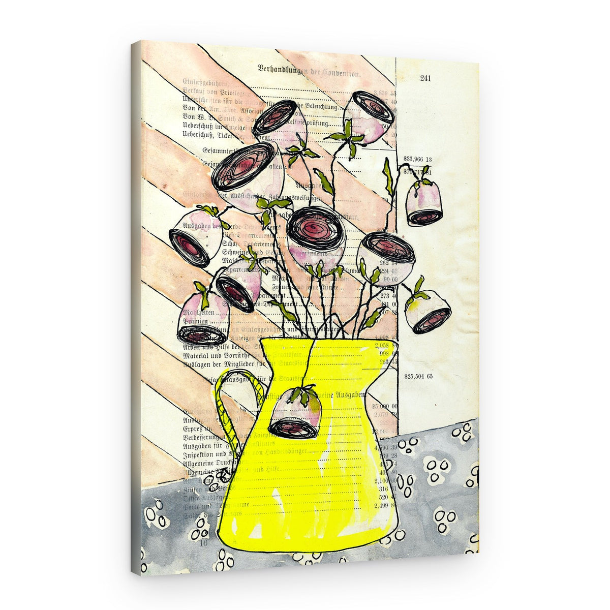 Pink Blooms Yellow Pitcher – Canvas Print