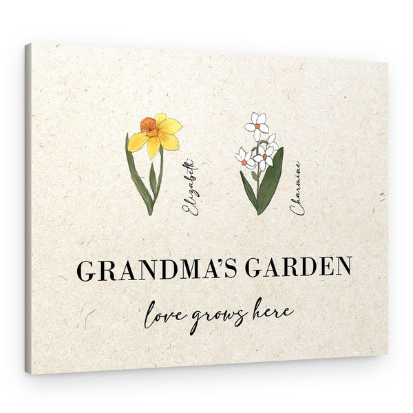 Personalized Kids’ Birth Month Flowers And Names Canvas Print For Grandma