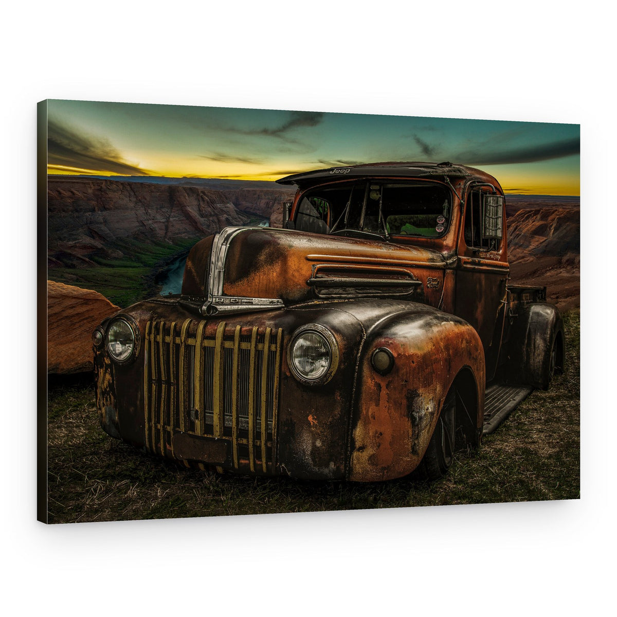 Vintage Truck Canyon Sunset – Canvas Print