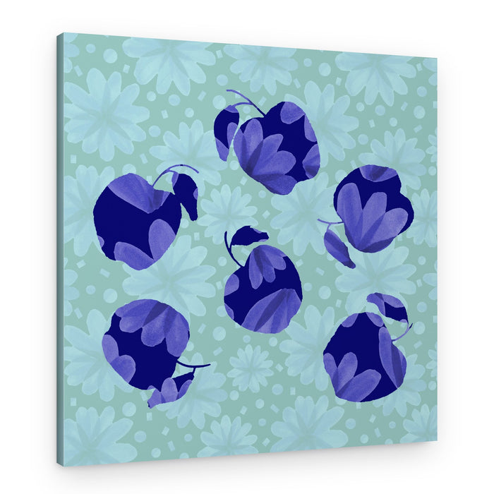 Blue Floral Apples – Canvas Print