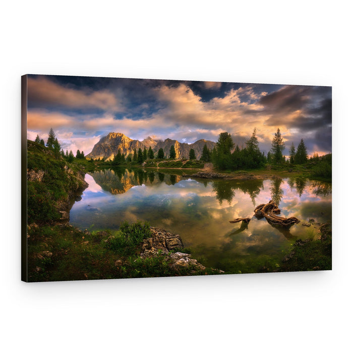 Golden Mountain Lake Reflection – Canvas Print