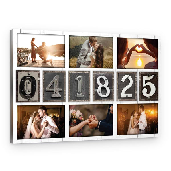 Custom Wedding Date Photo Collage Canvas Print