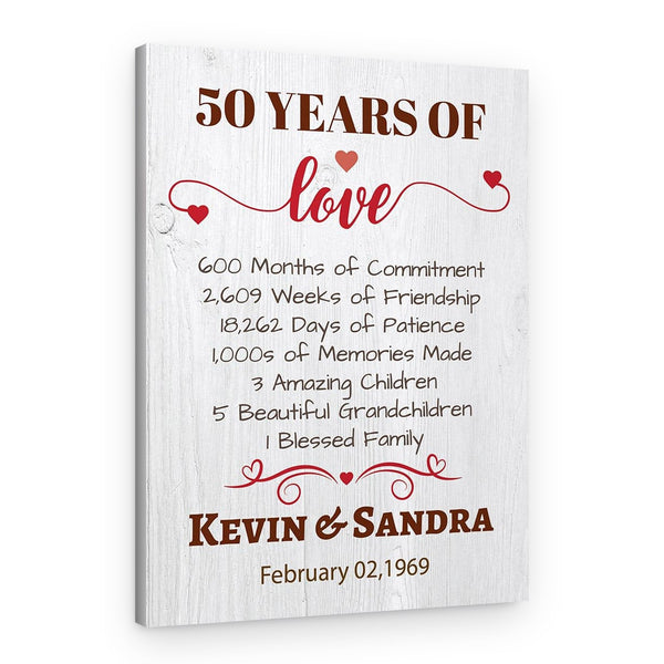 50 Years of Love – 50th Anniversary Canvas Print