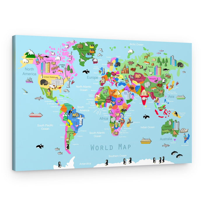 Cute Animals World Map – Canvas Print