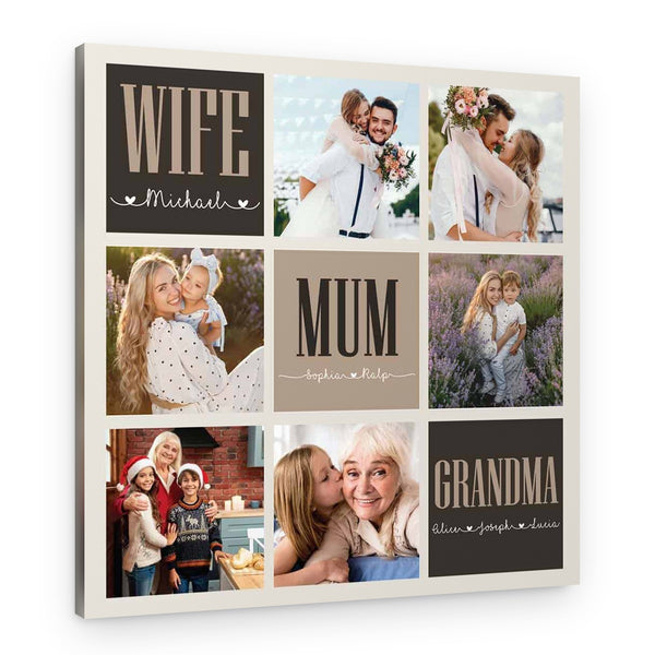 Wife Mom Grandma 3 Generation Custom Photo Canvas Print